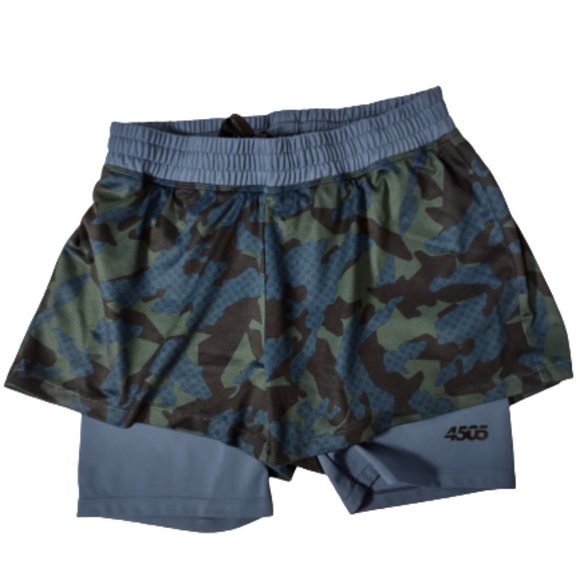 ASOS 4505 Shorts Blue Green Camo Athletic Layered Size 4 Women - Picture 1 of 5